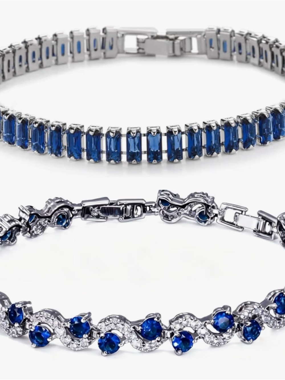 Women’s Silver Bracelet with Blue Sapphire Crystals